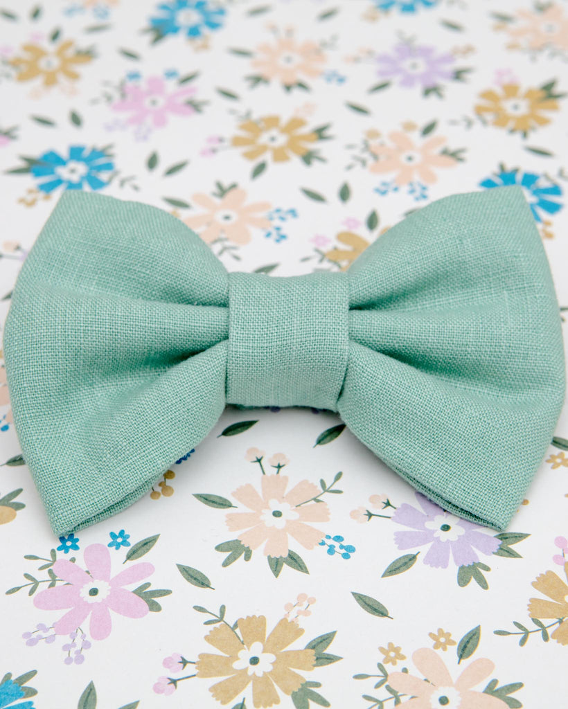 Matcha Sage Linen Dog Bow Tie<br>(Made in the USA) Wear SUNNY TAILS   