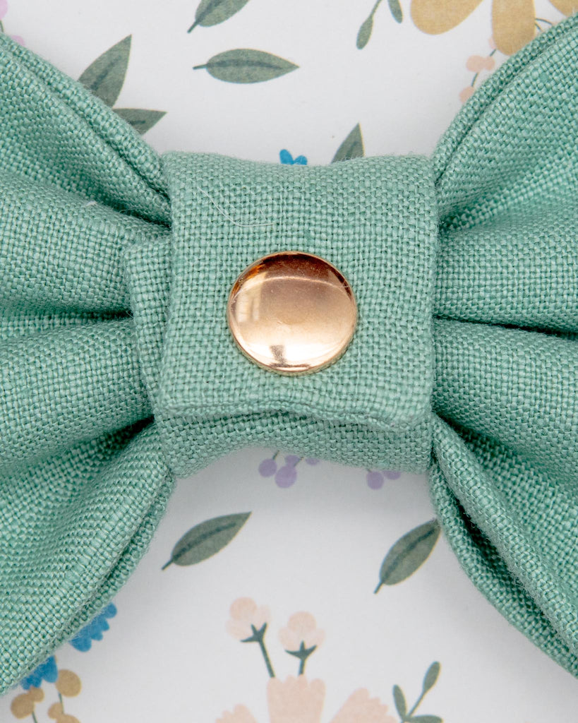 Matcha Sage Linen Dog Bow Tie<br>(Made in the USA) Wear SUNNY TAILS   