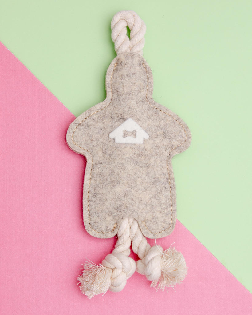 Boo-Doo Dog Tug Toy in Oatmeal Wool<br>(Made in the USA) PLAY HOUSE DOGGE   