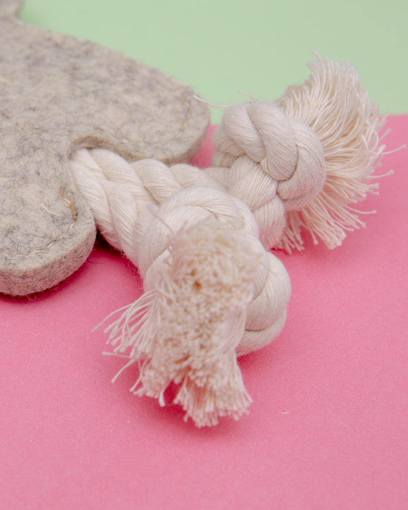 Boo-Doo Dog Tug Toy in Oatmeal Wool<br>(Made in the USA) PLAY HOUSE DOGGE   