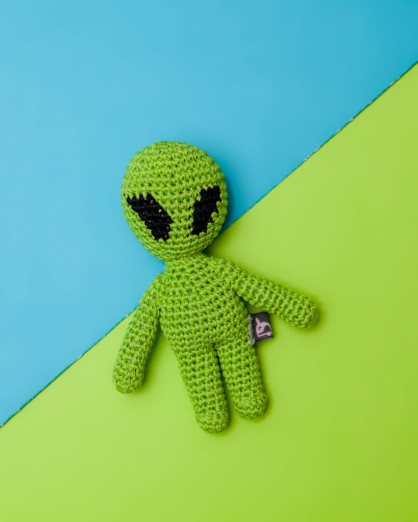 Alien Squeaky Knit Dog Toy Play DOGO   