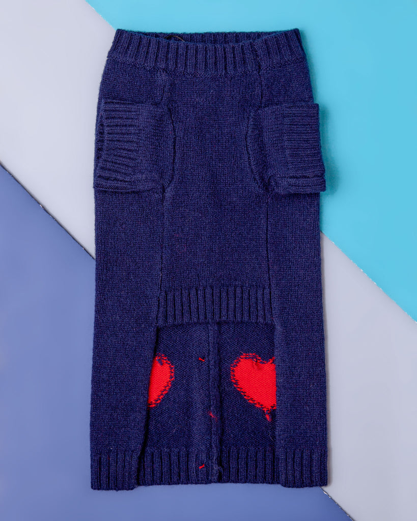Heart Cardigan Dog Sweater in Navy (FINAL SALE) Wear WARE OF THE DOG   