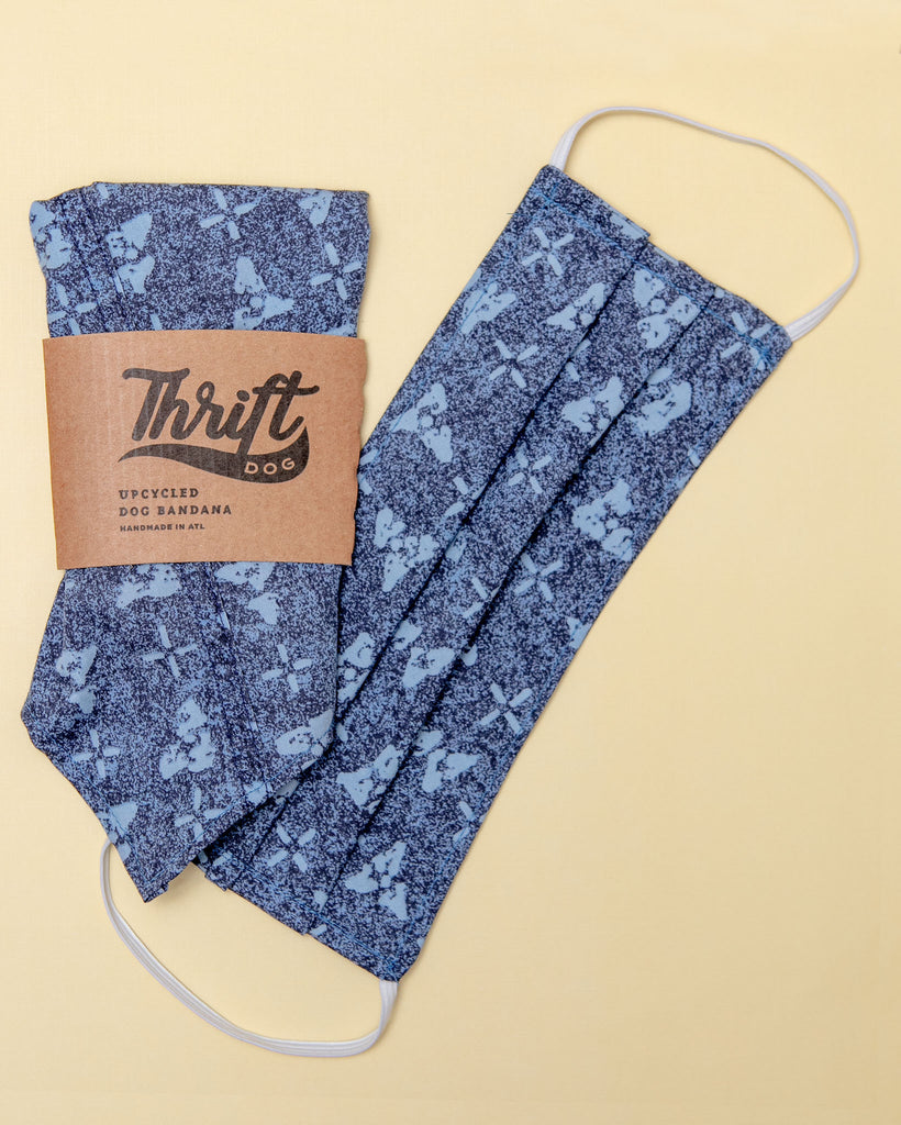 Matching Face Mask & Dog Bandana Set in Indigo Block Print (Made in the USA) (FINAL SALE) Wear THRIFT DOG   