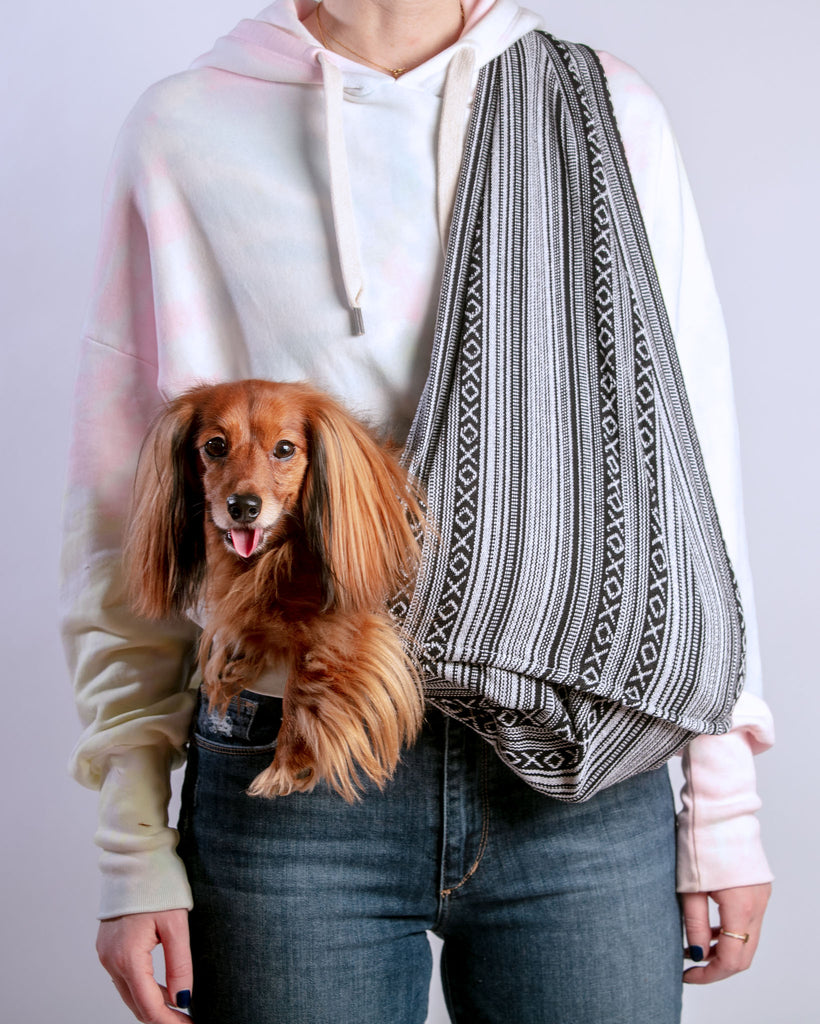 Black and White Woven Cotton Dog Sling Carry WALKING PALM   