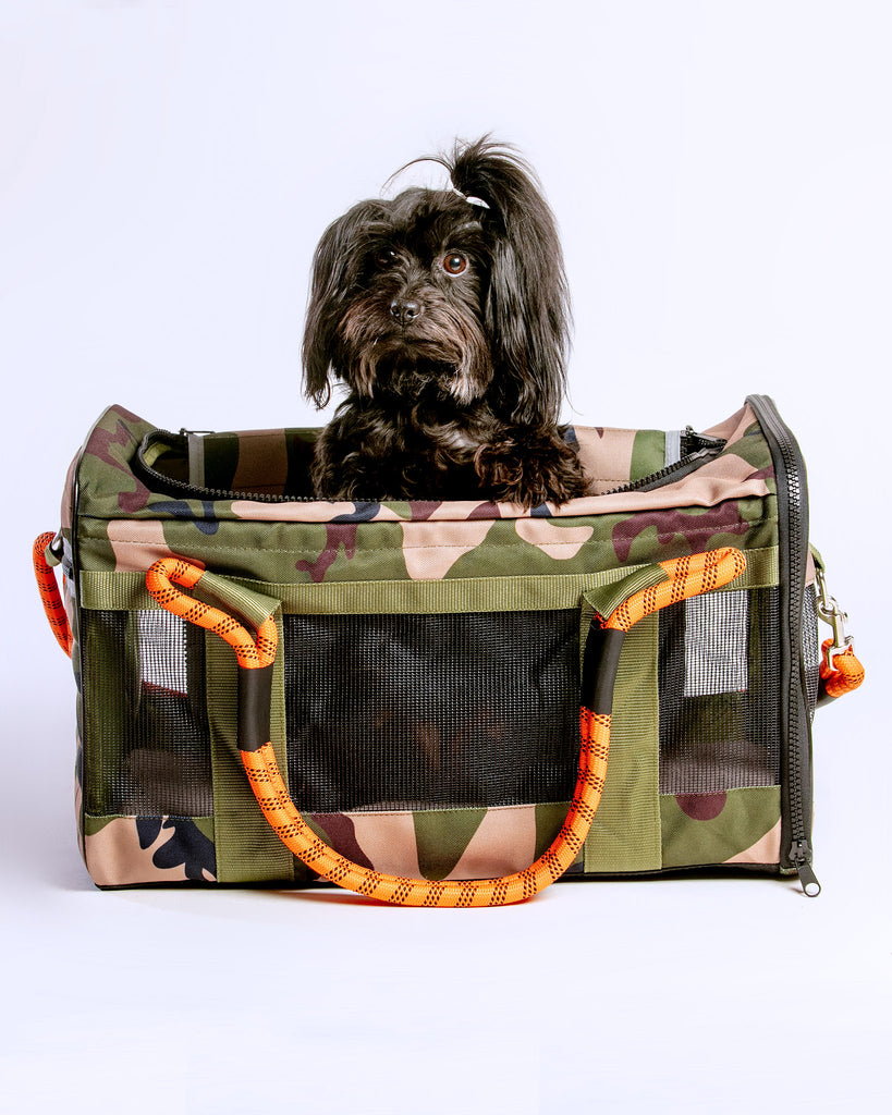Airline Compliant Pet Carrier, Car Seat & Travel Bag | Includes Leash, Black Camo / Black / Small - Up to 15lbs | ROVERLUND