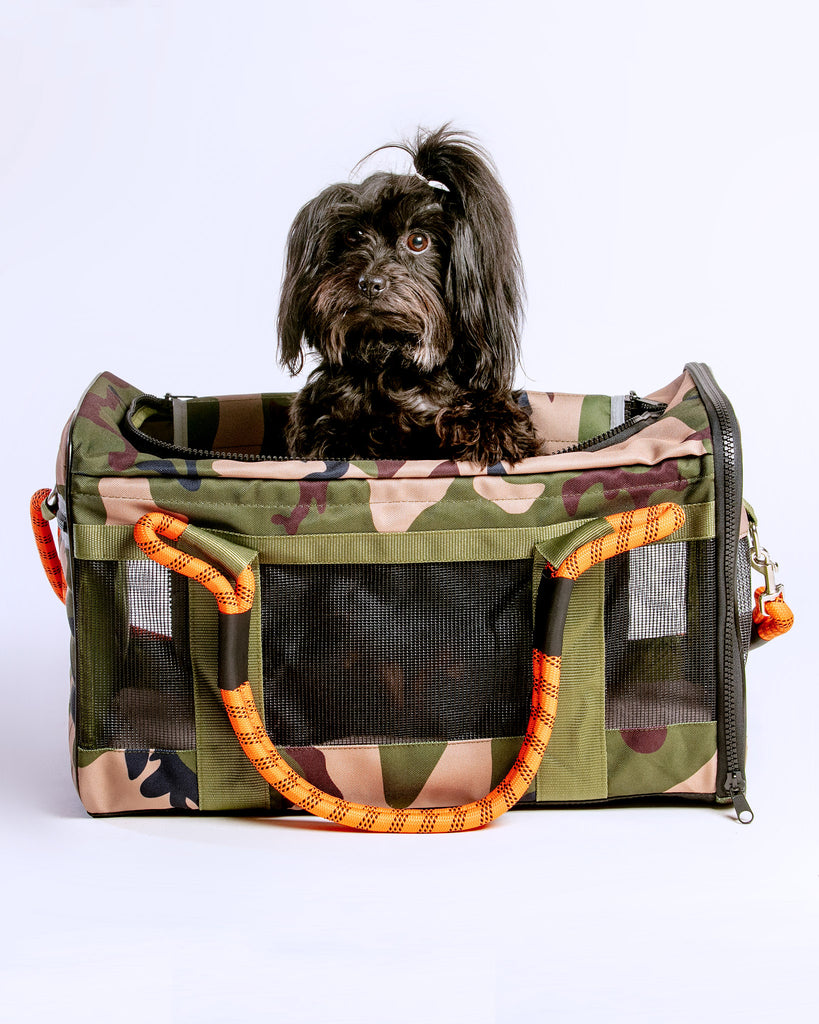 Out-Of-Office Dog Carrier in Camo with Orange Straps Carry ROVERLUND   