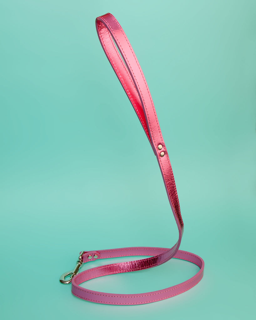 Shimmer Leather Dog Leash in Metallic Hot Pink (FINAL SALE) WALK DESIGN FOR DOGS   