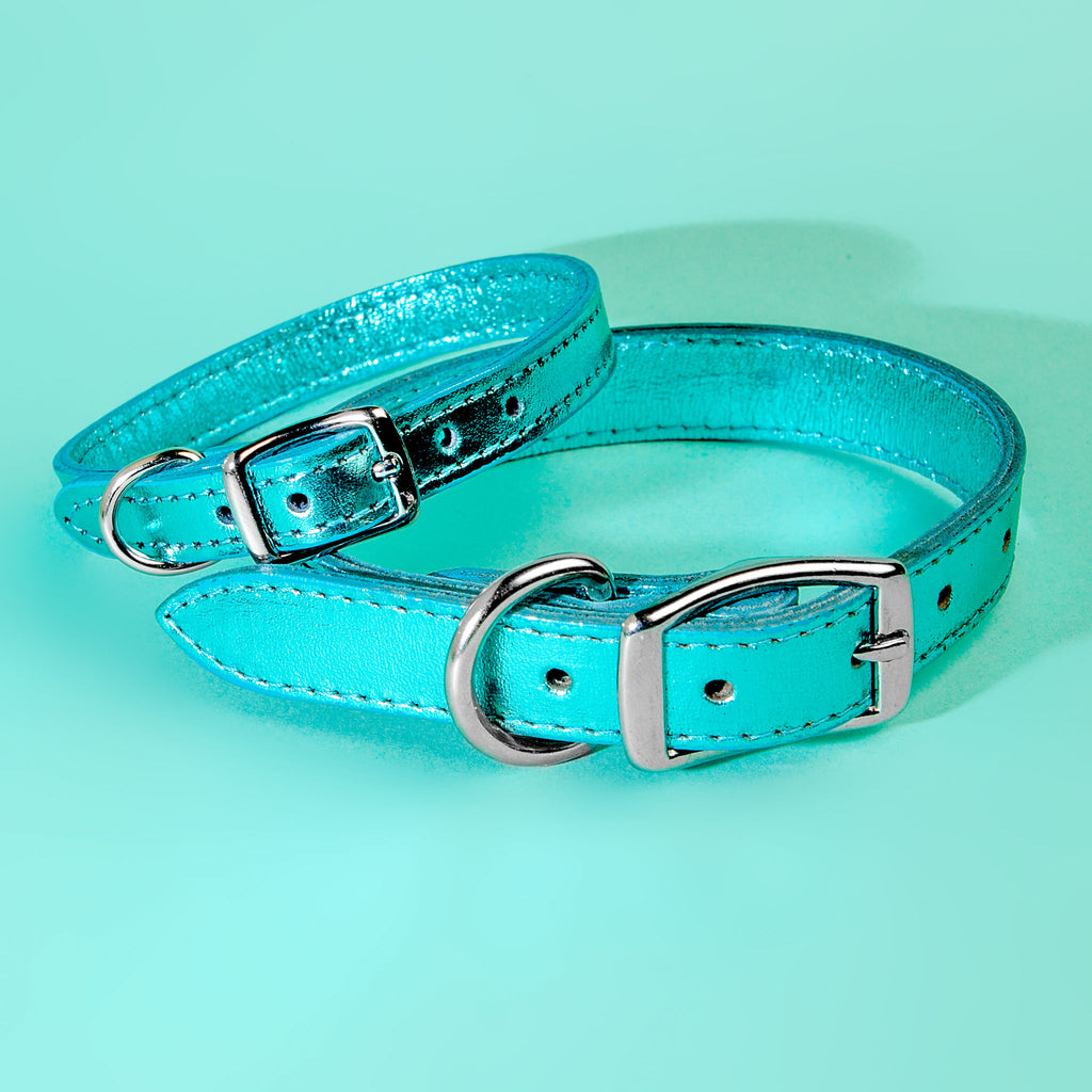 Shimmer Leather Dog Leash in Metallic Turquoise (FINAL SALE) WALK DESIGN FOR DOGS   
