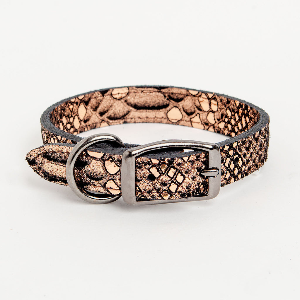 Dragon Skin Leather Collar in Copper (FINAL SALE) WALK DESIGN FOR DOGS   