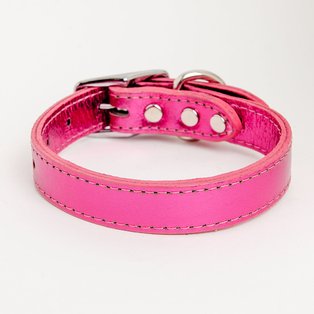Shimmer Leather Dog Collar in Metallic Hot Pink << FINAL SALE >> WALK DESIGN FOR DOGS   