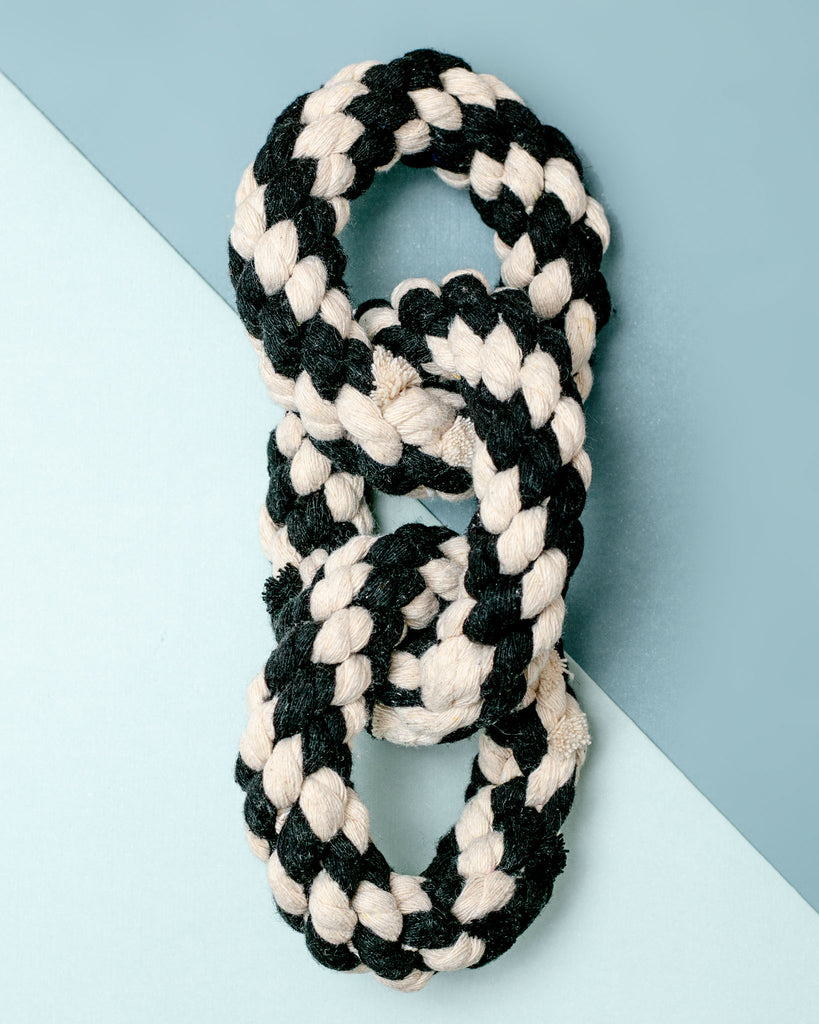 Triple Ring Rope Dog Toy in Black & White Play HARRY BARKER   