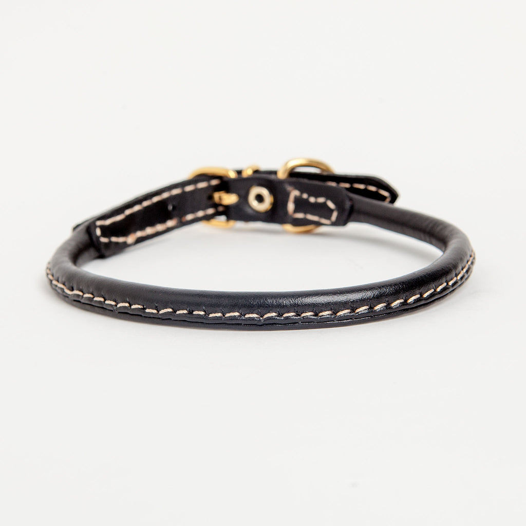 Italian Rolled Leather Dog Collar in Black WALK LA CINOPELCA   