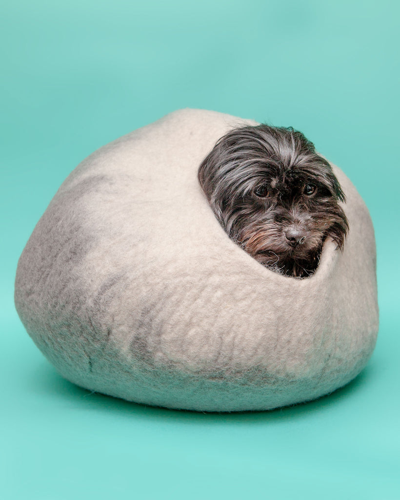 WALKING PALM Merino Wool Cat Cave in Grey and Cream DOG