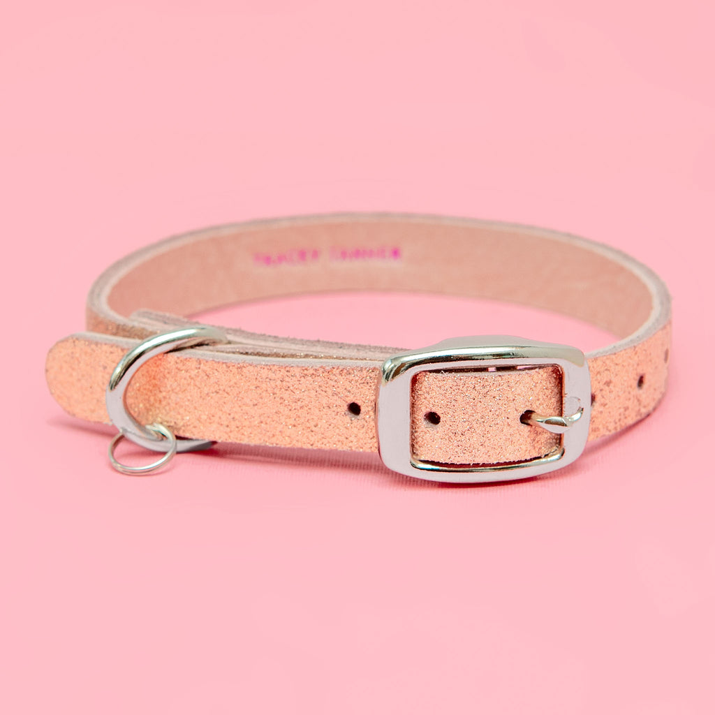 The Cleo Leather Tag Collar in Rose Gold Sparkle (DOG & CO. Exclusive) WALK TRACEY TANNER   