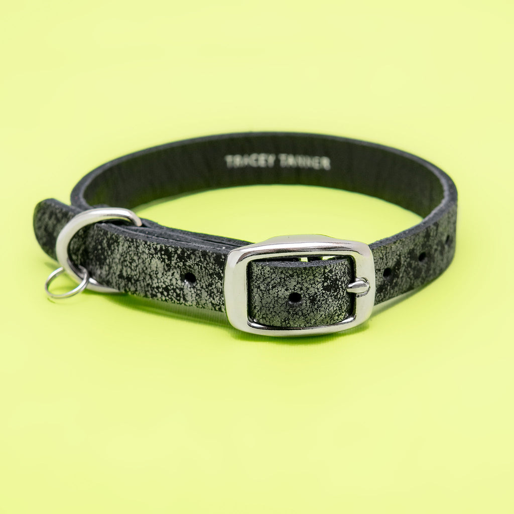 The Cleo Leather Tag Collar in Silver Distress (Exclusive to Dog & Co.) WALK TRACEY TANNER   