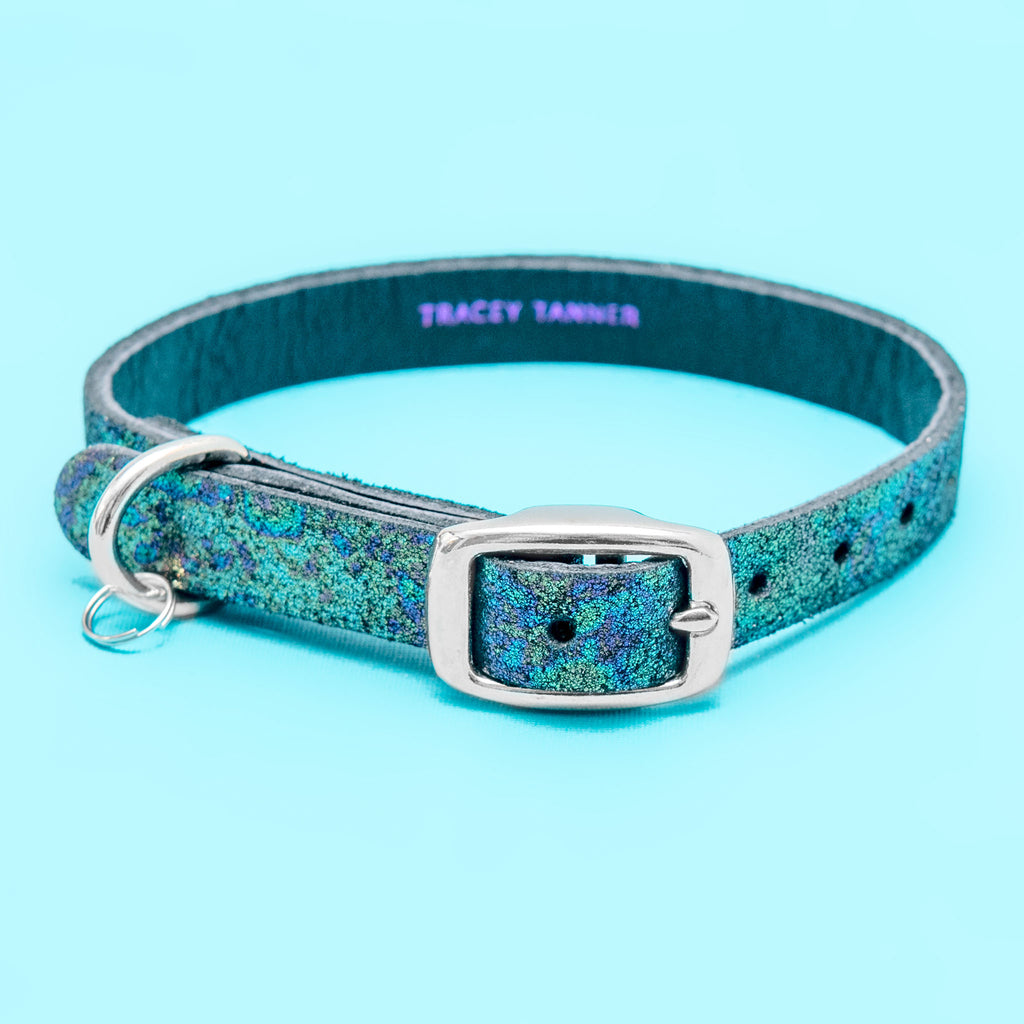 The Cleo Leather Tag Collar in Oil Slick Sparkle (Exclusive to Dog & Co.) << FINAL SALE >> WALK TRACEY TANNER   
