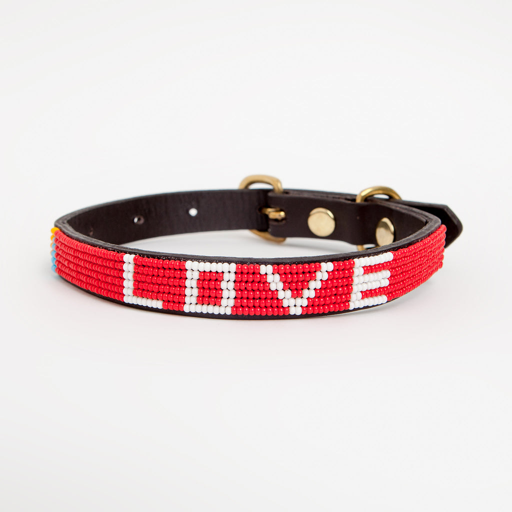 Red Beaded Love Dog Collar WALK UBUNTU LIFE   