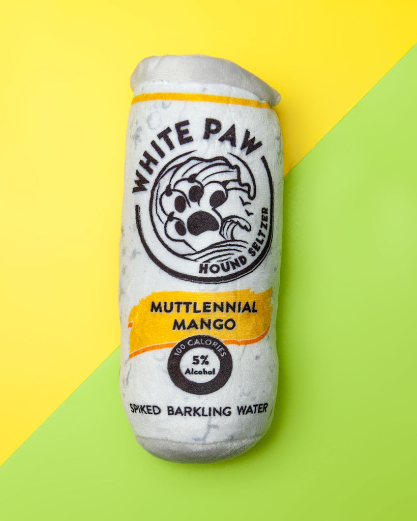 White Paw Hound Seltzer Plush Dog Toy in Muttlenial Mango Play HAUTE DIGGITY DOG   