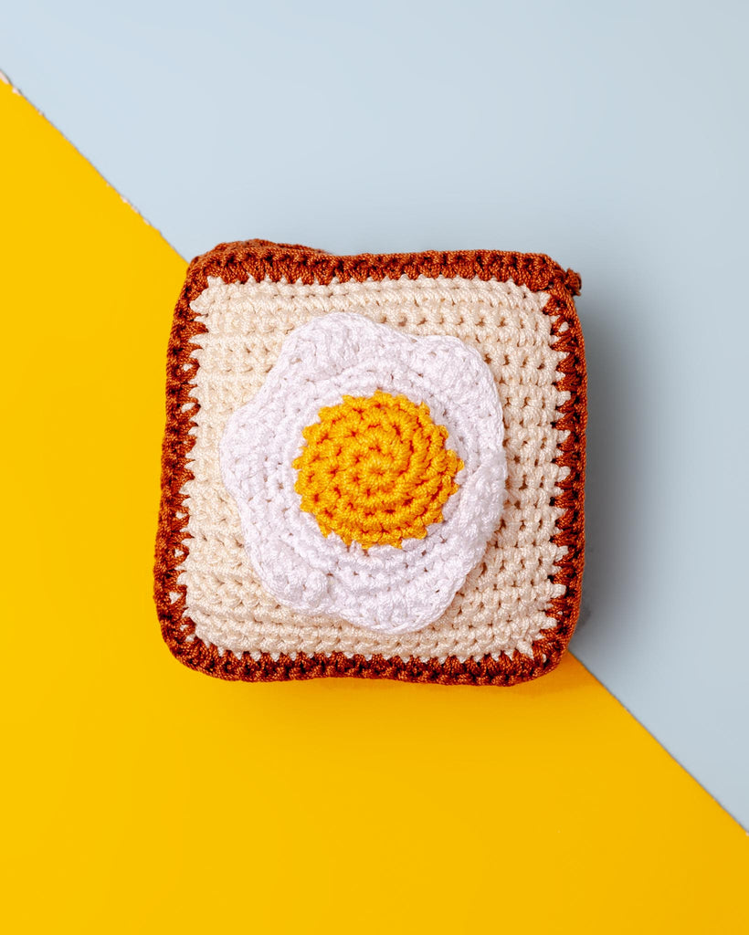 Toast w/ Sunny Side Up Eggs Squeaky Knit Dog Toy Dog Toys DOGO   