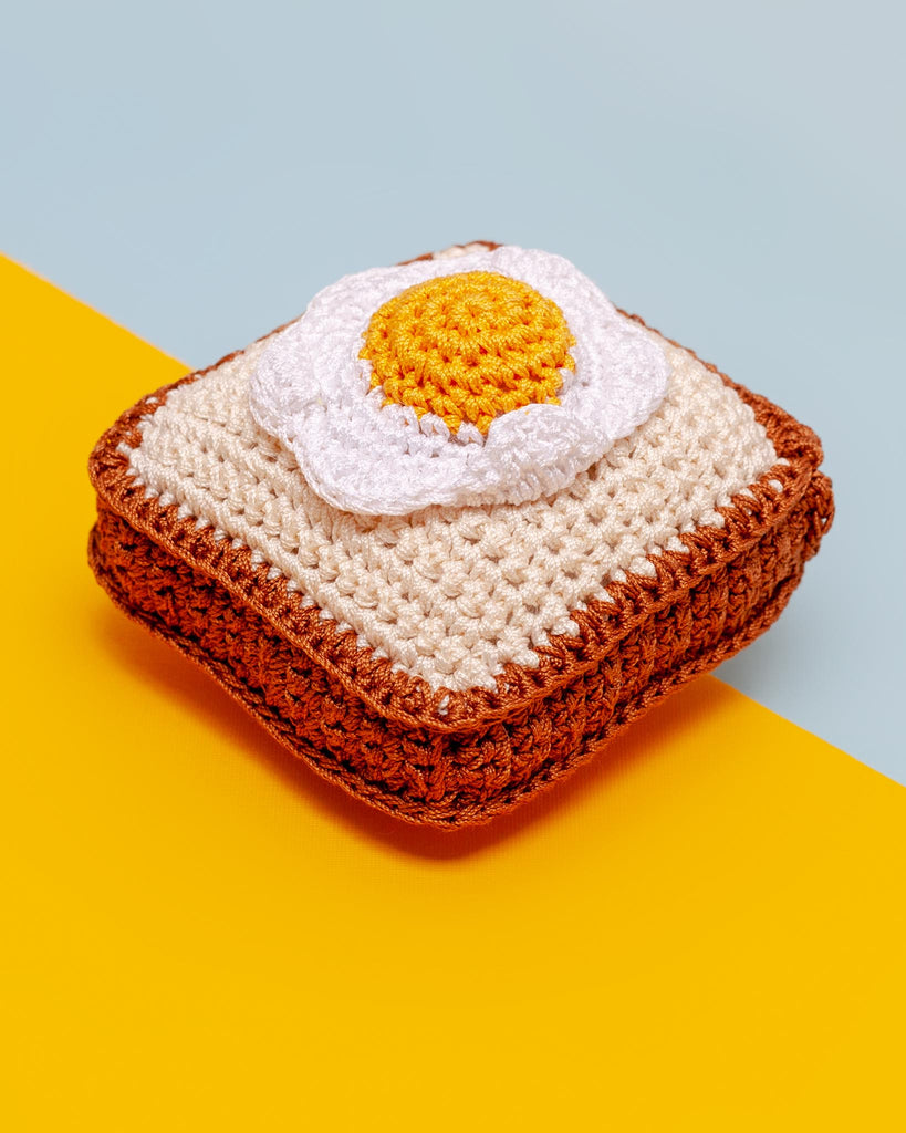 Toast w/ Sunny Side Up Eggs Squeaky Knit Dog Toy Dog Toys DOGO   