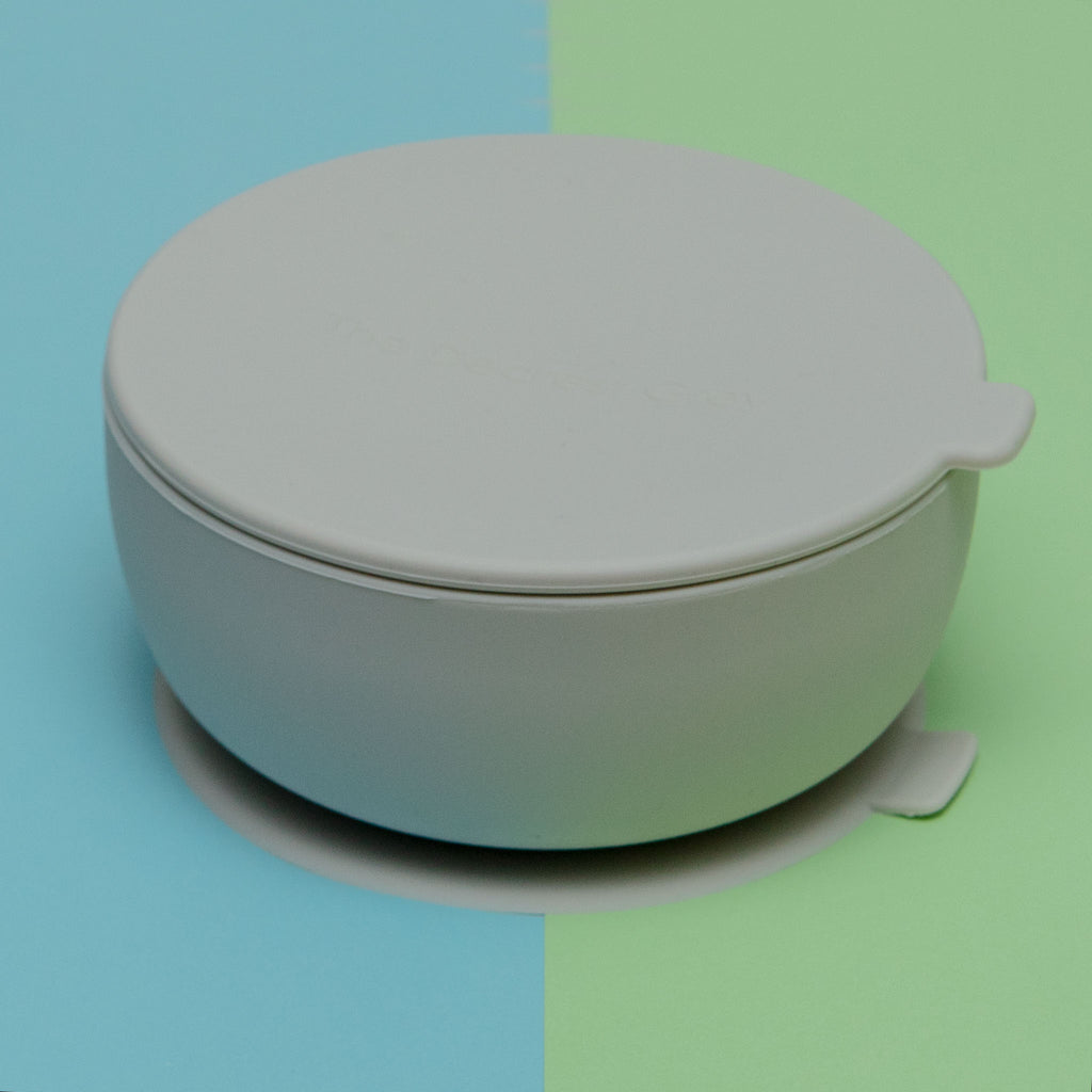 Silicone Suction Dog Food & Water Bowl with Lid in Milk << CLEARANCE >> Eat DEAREST GREY   