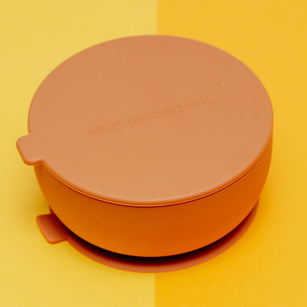 Silicone Suction Dog Food & Water Bowl with Lid in Terracotta << FINAL SALE >> Eat DEAREST GREY   