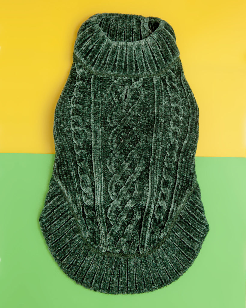 Cozy Chenille Dog Sweater in Forest Green << CLEARANCE >> Wear DOGS & CATS & CO.   