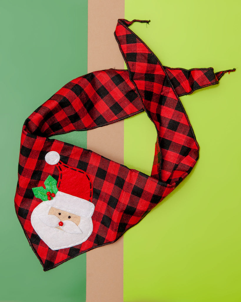 Santa Claus Buffalo Plaid Dog Bandana (CLEARANCE) Wear TAIL TRENDS   