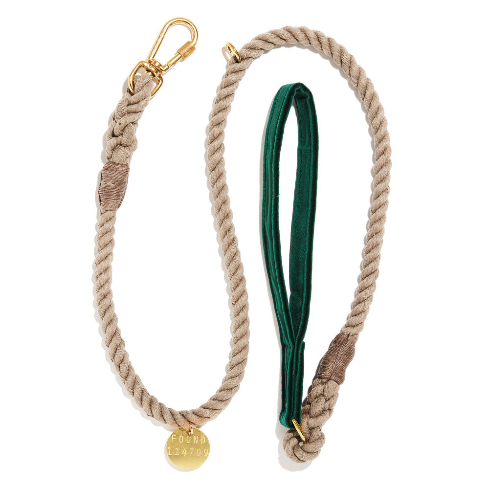 FOUND MY ANIMAL | Green Velvet Standard Rope Leash Leash FOUND MY ANIMAL   