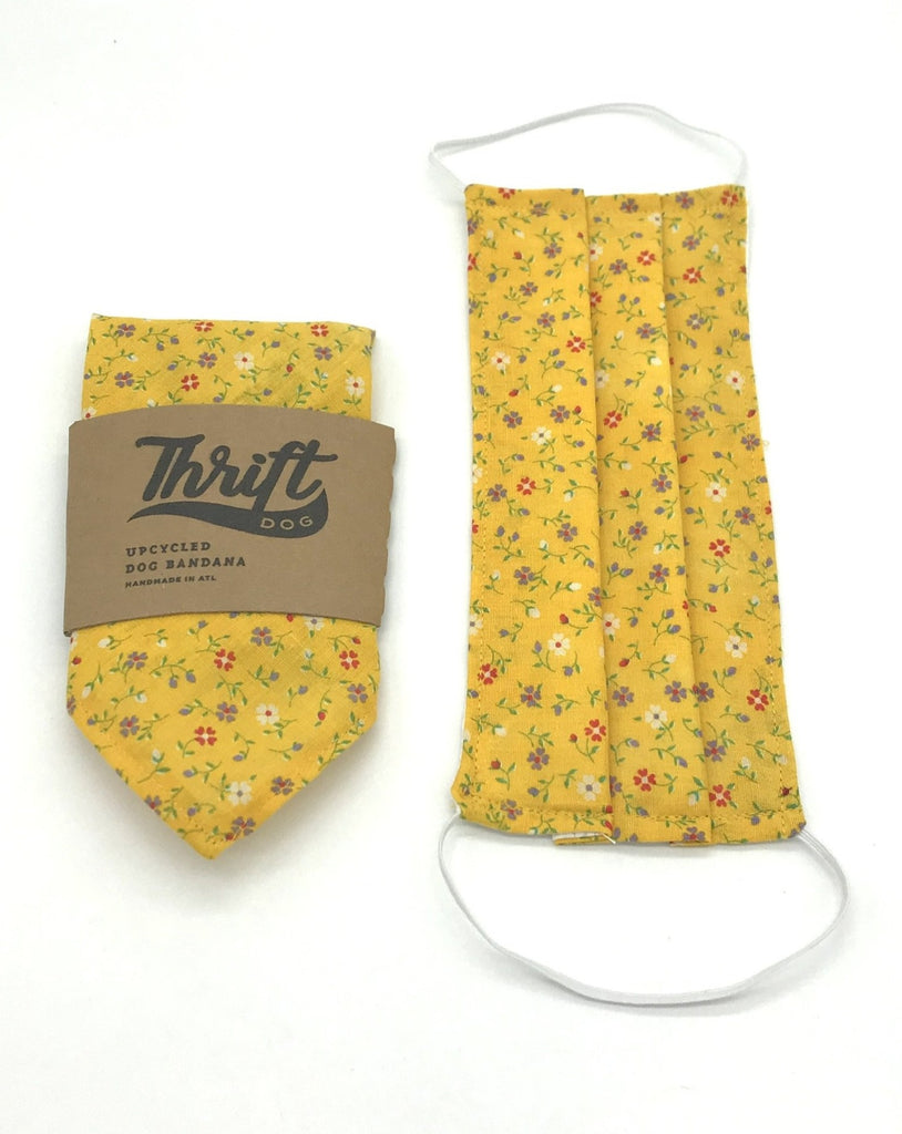 Face Mask & Dog Bandana Set in Yellow Multi Floral Accessories THRIFT DOG   