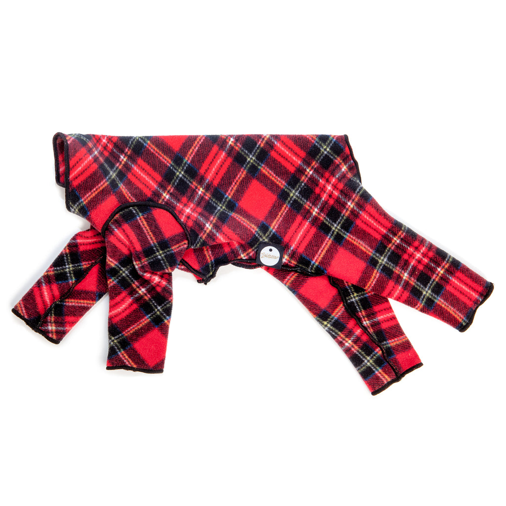 GOLD PAW | Stretch Fleece Onesie in Red Plaid (DOG & CO. + GOLD PAW Exclusive!) Apparel GOLD PAW   