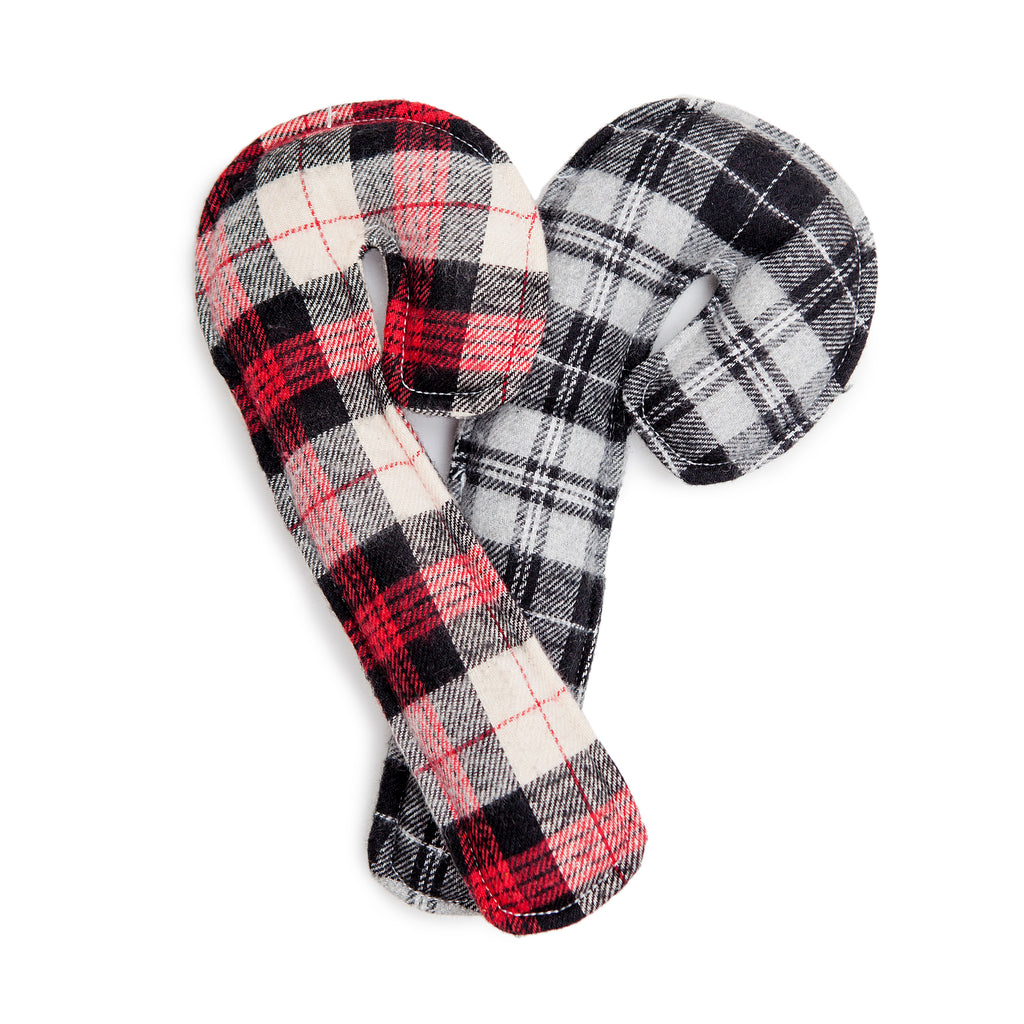 HOLIDAY HOUNDS | Canine Cane Toy in Red or Grey Flannel Plaid Toys HOLIDAY HOUNDS   
