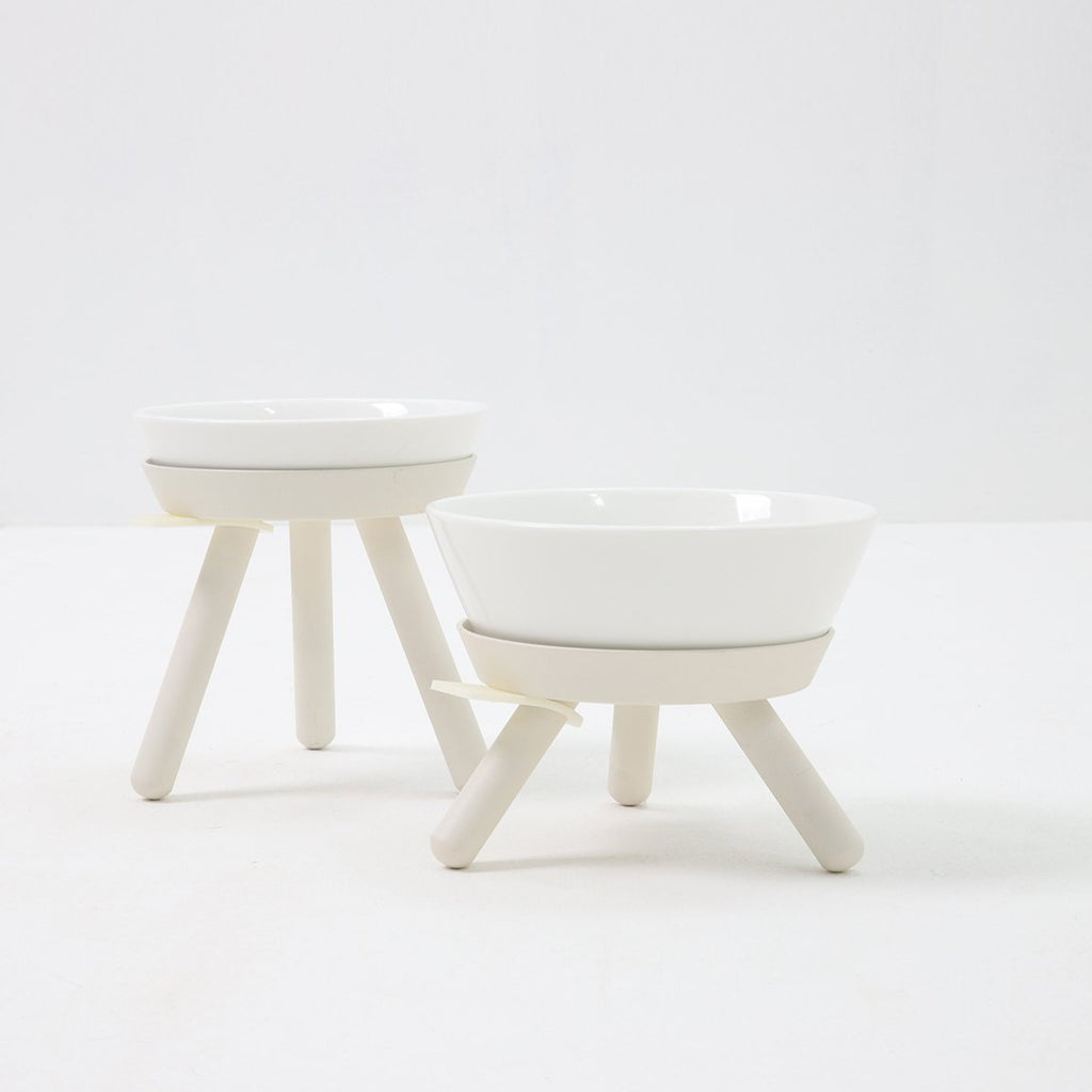 Elevated Oreo Ceramic Dog Bowl + Stand in White (Tall) Eat INHERENT   