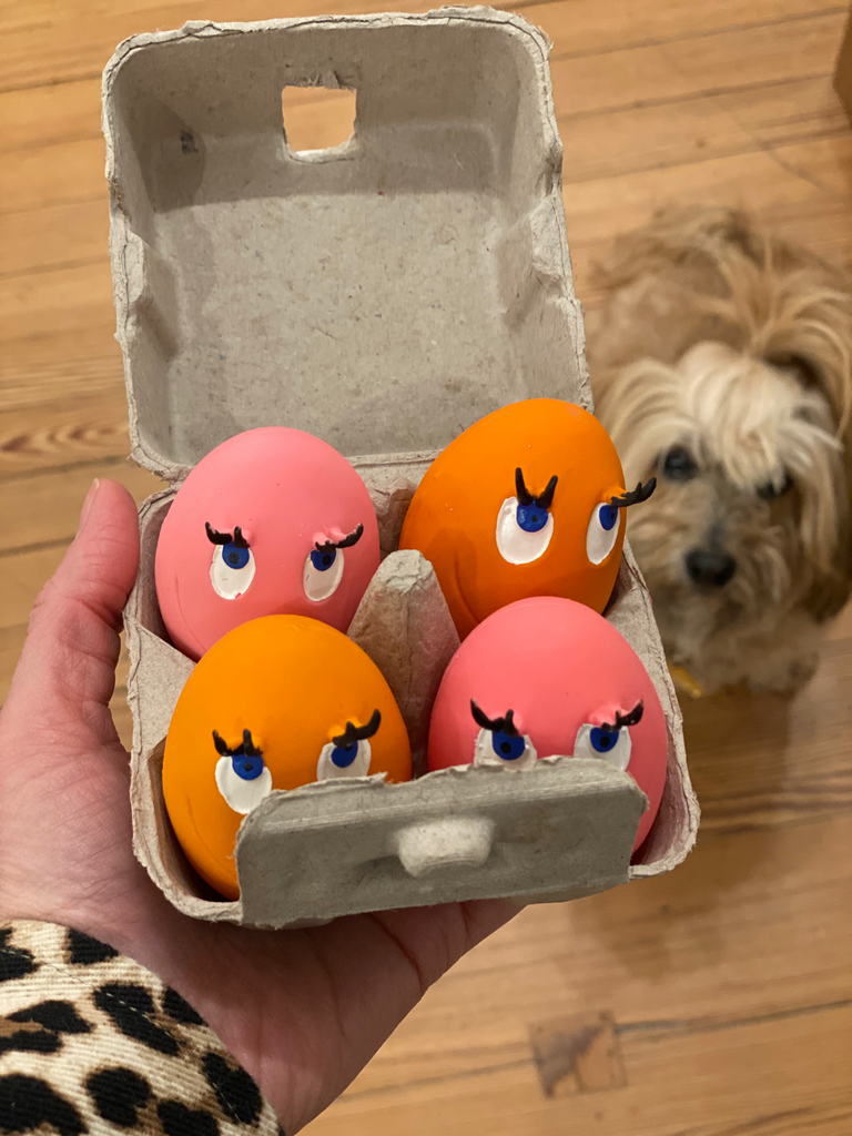 Pink & Orange Squeaky Latex Dog Toy Egg Carton Play LANCO TOYS   