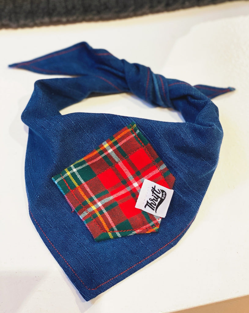 Upcycled Howliday Plaid Treat Pocket Dog Bandana (Made in the USA) Accessories THRIFT DOG   