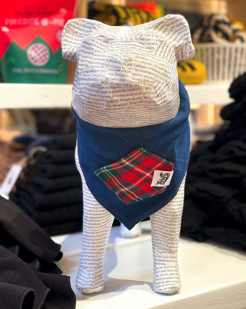 Upcycled Howliday Plaid Treat Pocket Dog Bandana (Made in the USA) Accessories THRIFT DOG   