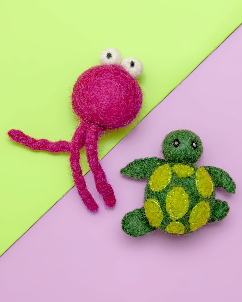 Turtle & Jellyfish Wool Cat Toy Set (2-pack) Play KARMA CAT   