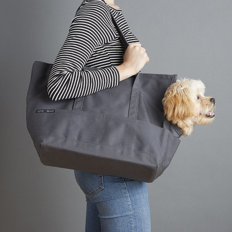 LOVE THY BEAST | Canvas Pet Tote in Maroon & Dark Grey Carry LOVE THY BEAST   