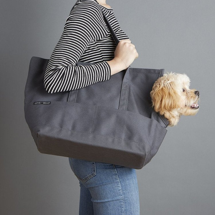 Canvas Pet Tote in Dark Grey (Made in USA) (Direct Ship) Carry LOVE THY BEAST   