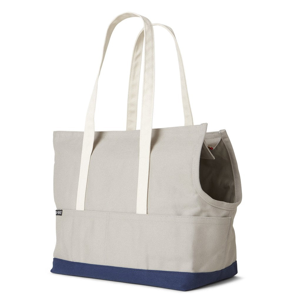 Canvas Pet Tote in Light Grey & Navy (Made in the USA) (Direct Ship) Carry LOVE THY BEAST   