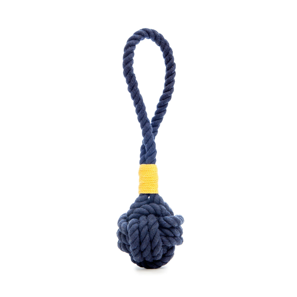 MYSTIC KNOTWORK | Monkey Fist Dog Toy in Navy with Yellow Whipping Toys MYSTIC KNOTWORK   