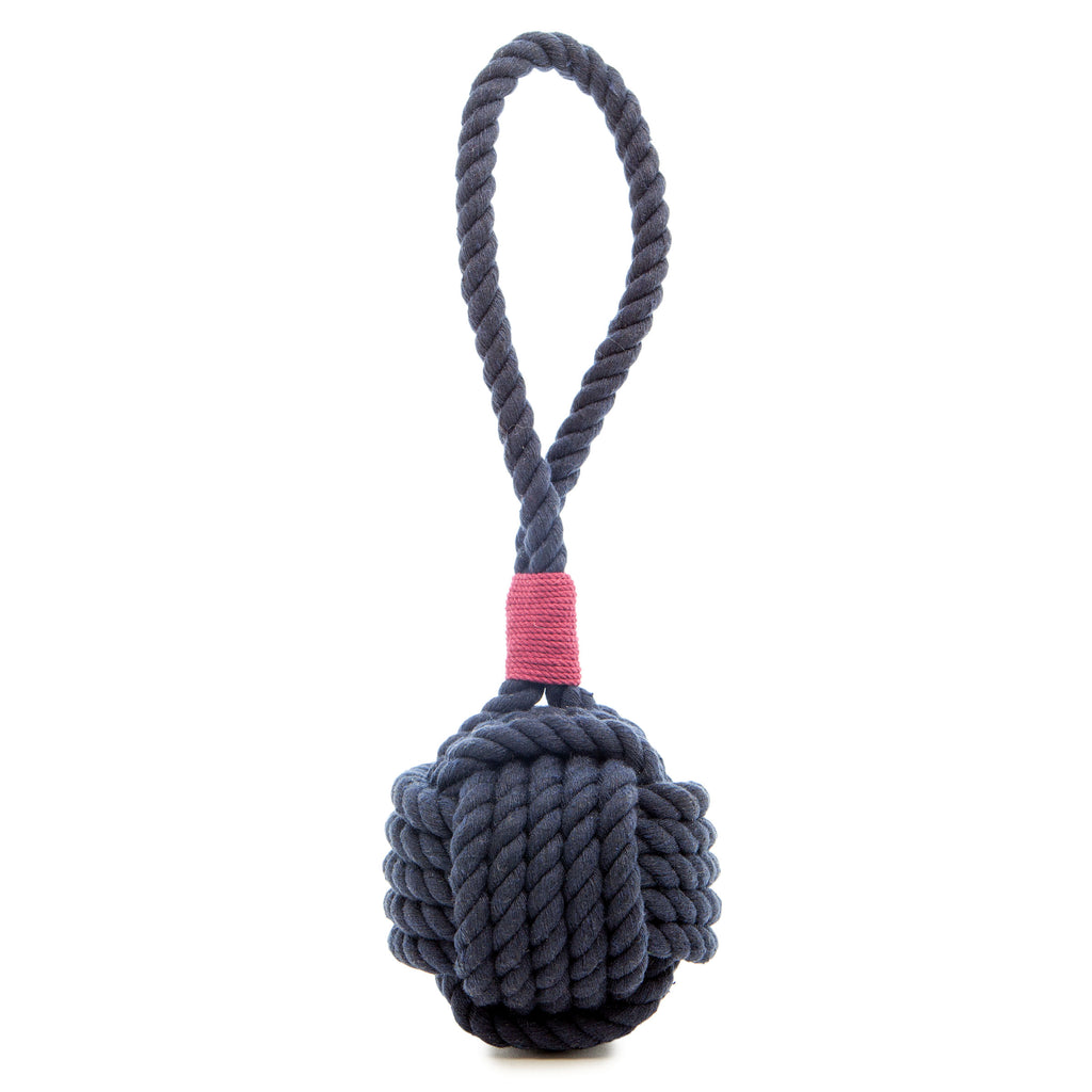 MYSTIC KNOTWORK | Monkey Fist Dog Toy in Navy with Burgundy Whipping Play MYSTIC KNOTWORK   