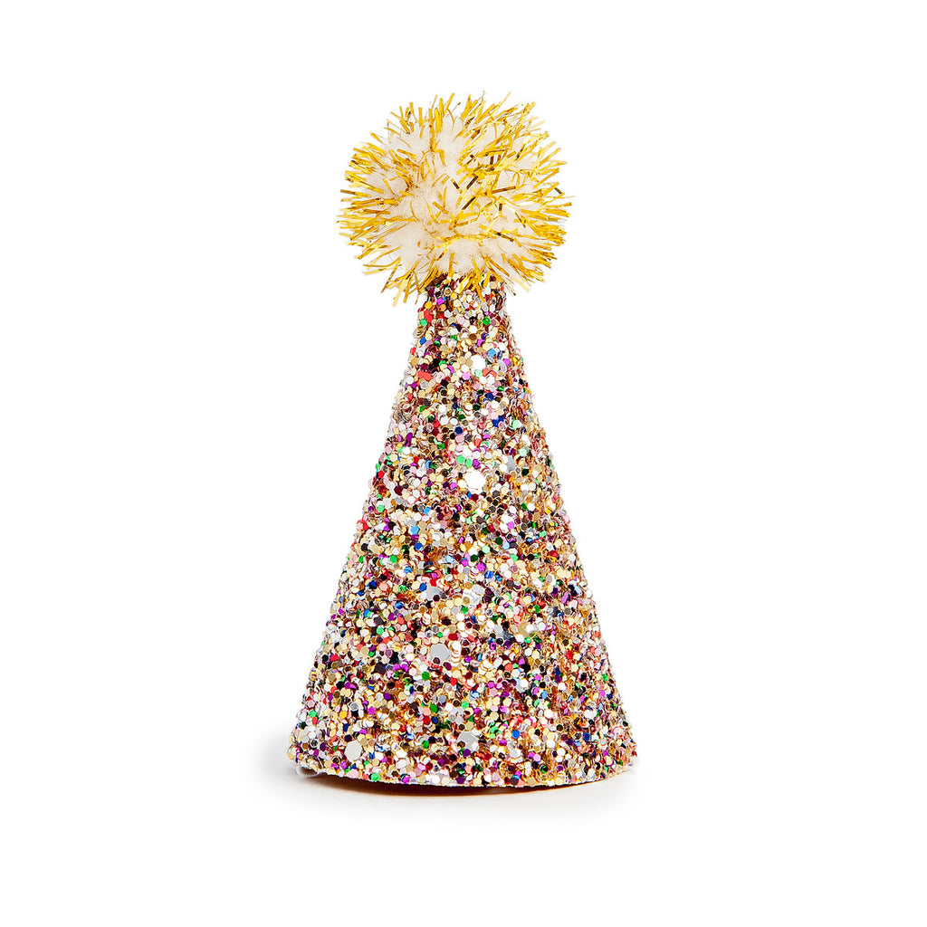 BUSTER'S PARTY SHOP | Confetti Glitter + Gold Pom Pom Mini Party Hat Accessories BUSTER'S PARTY SHOP   