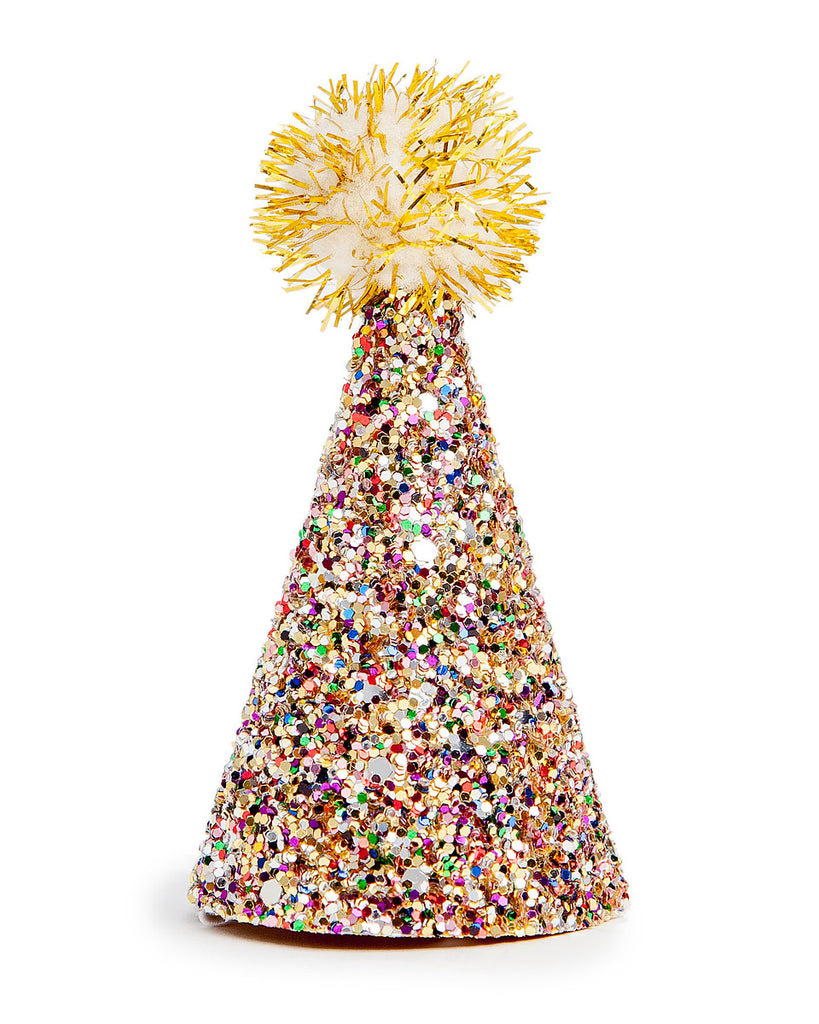 BUSTER'S PARTY SHOP | Confetti Glitter + Gold Pom Pom Mini Party Hat Accessories BUSTER'S PARTY SHOP   
