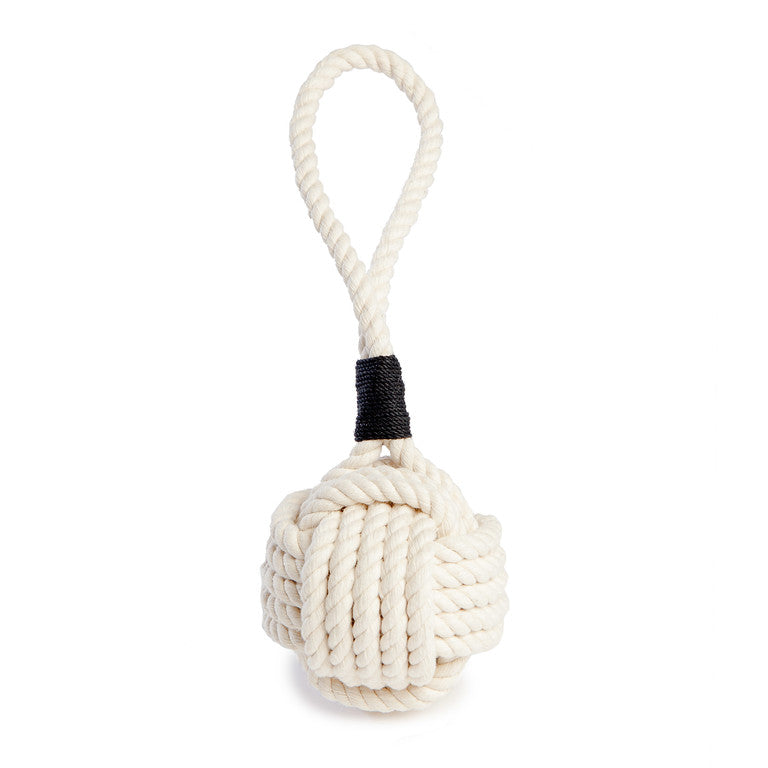 MYSTIC KNOTWORK | Monkey Fist Dog Toy in Natural with White Whipping Toys MYSTIC KNOTWORK Large Natural with White Whipping 