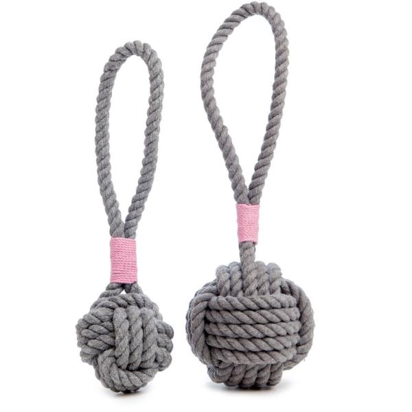 MYSTIC KNOTWORK | Monkey Fist Dog Toy in Grey with Pink Whipping Toys MYSTIC KNOTWORK   