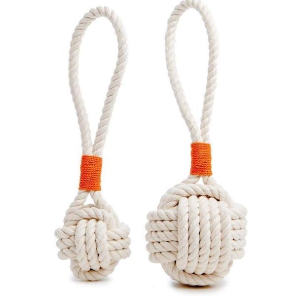 MYSTIC KNOTWORK | Monkey Fist Dog Toy in Natural with Orange Whipping Toys MYSTIC KNOTWORK   