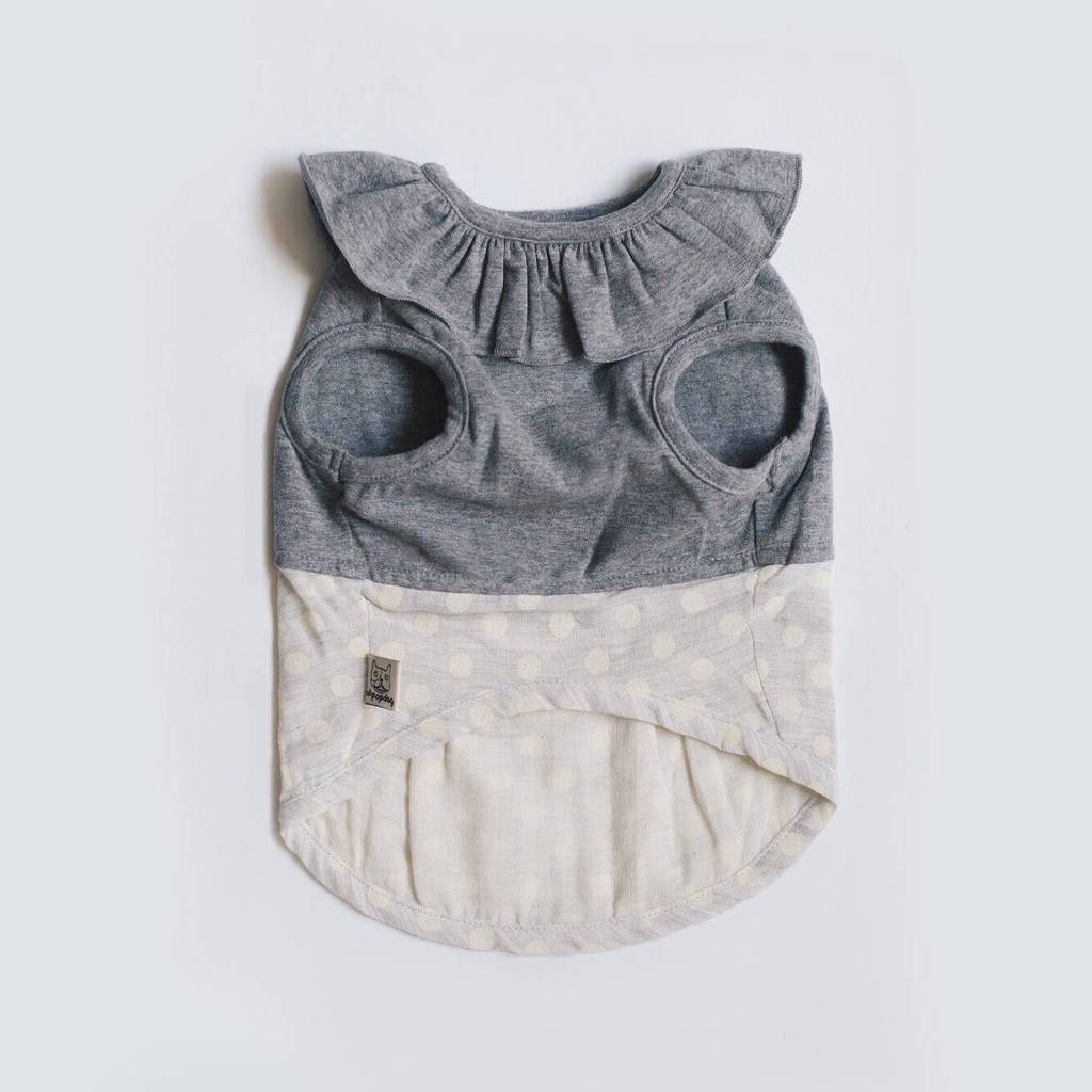 OH POP DOG | Ruffle Dress in Grey Polka Dot Apparel OH POP DOG   