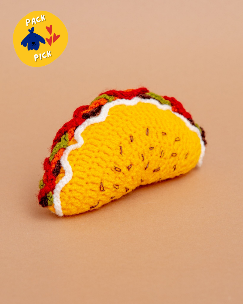 Hand-Knit Taco Squeaky Dog Toy Play SILK ROAD BAZAAR   