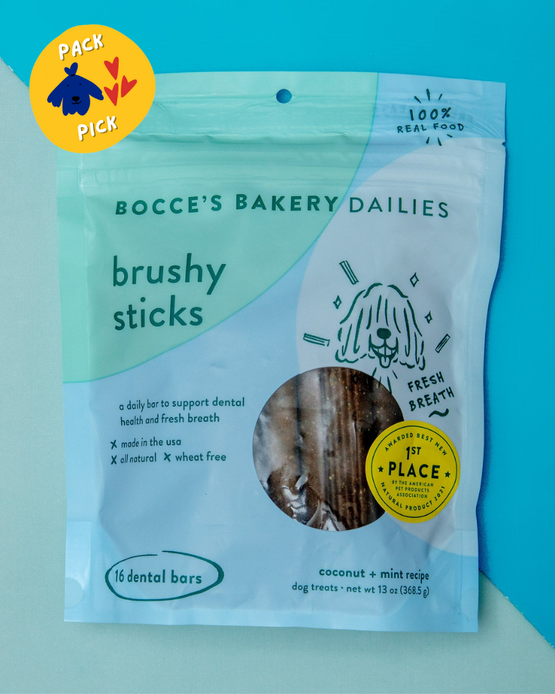 Daily Dental Brushy Sticks for Dogs in Coconut & Mint Recipe Eat BOCCE'S BAKERY   